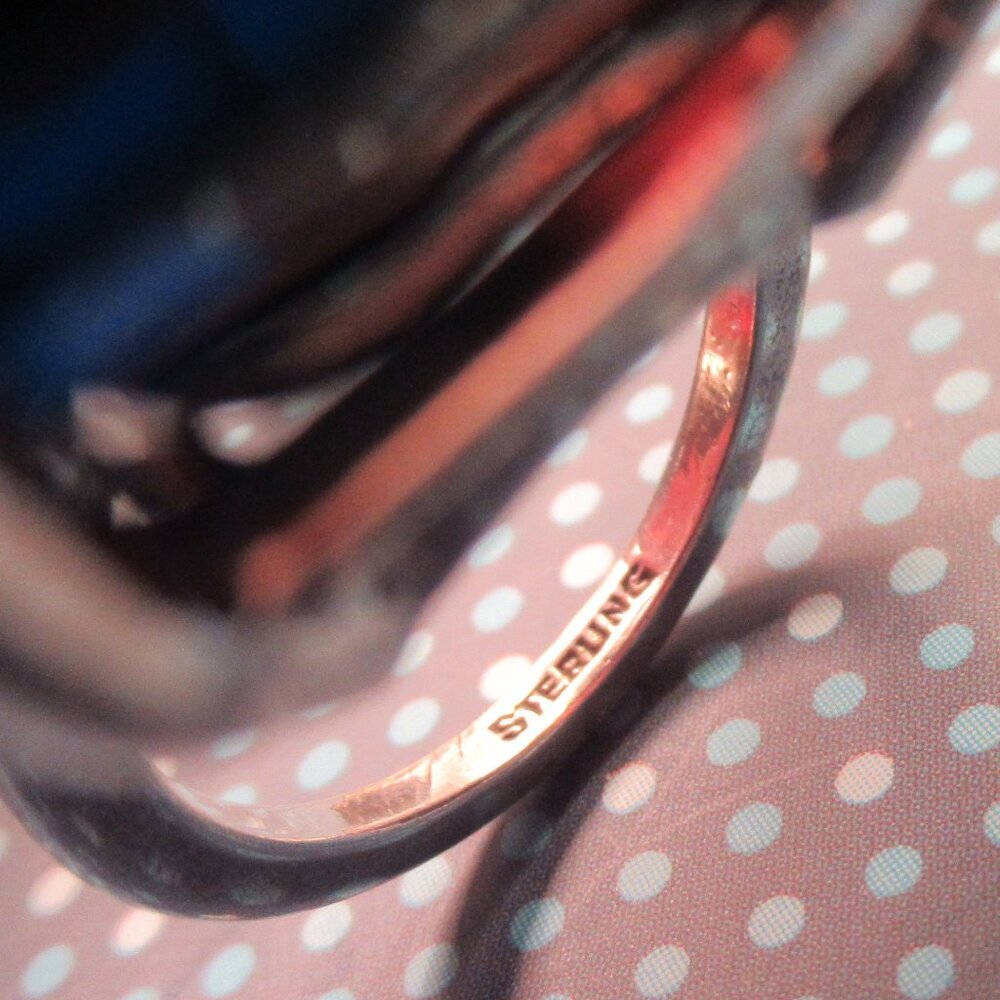 Vintage Sterling Silver Large Blue Treated Stone 16 carat Size 7 Cocktail Ring - Picture 11 of 12